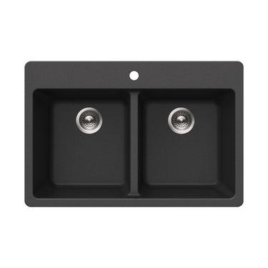 Houzer Quartztone 33 inch Granite Composite Drop-in Topmount 50/50 Double Bowl Kitchen Sink